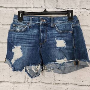 Joe's Jeans Women's Medium Wash Blue Distressed Raw Hem Denim Shorts Stretch 26
